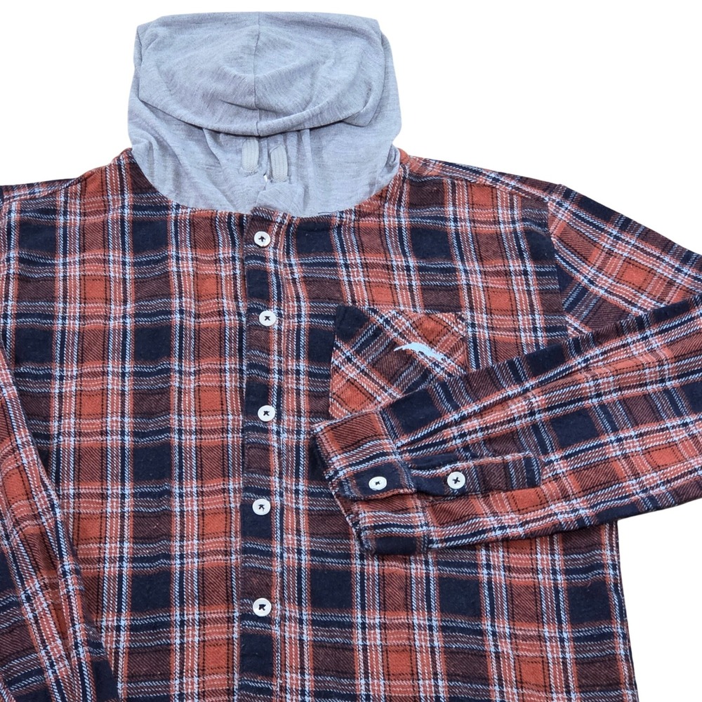 Tommy Bahama Orange Black Plaid Flannel Hoodie Shacket‎ Youth 14/16